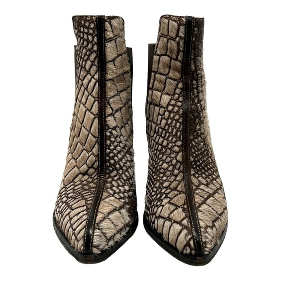 Ducanero Tan Brown Pony Hair Point Toe Leather Block Heel Booties Women’s 40 - Picture 5 of 15